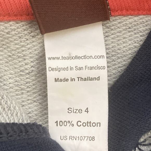 TEA COLLECTION Happy Hoodie Geometric With Bird L/S Top Girls Sz 4 Gray Blue - Picture 7 of 7